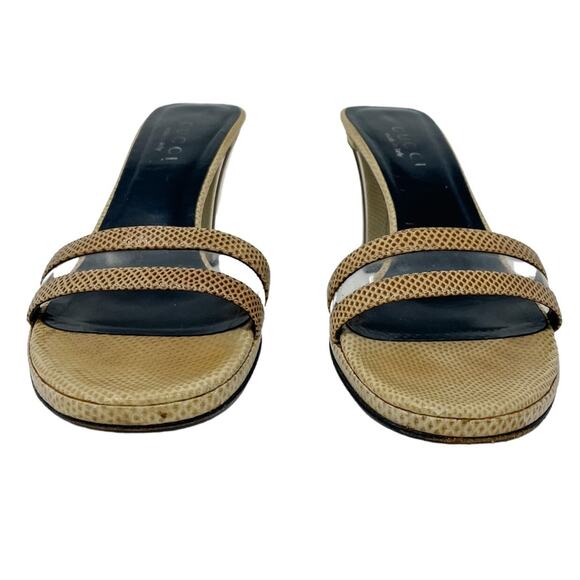 Gucci Y2K vintage Karung PVC Block Heel Neutral Slide Sandals tan size 7.5 - Picture 2 of 14